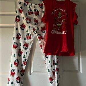 Festive Penguin Print Kids Pajama Bottoms